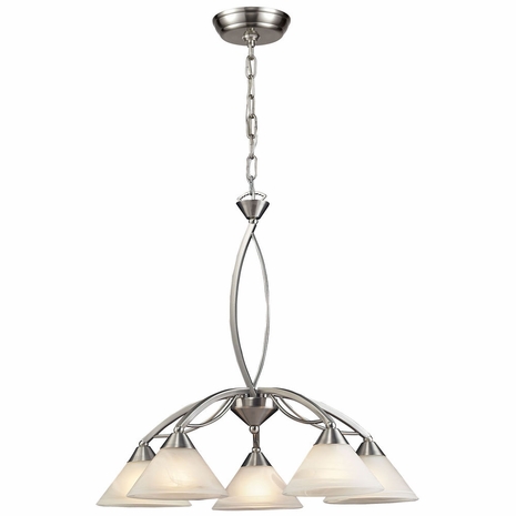 7636/5 ELK Lighting Elysburg 5-Light Chandelier in Satin Nickel with White Swirl Glass