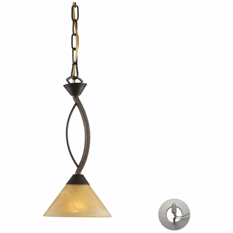 7644/1-LA ELK Lighting Elysburg 1 Light Pendant In Aged Bronze And Tea Stained Glass - Includes Adapter Kit