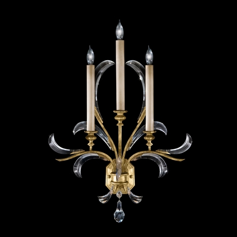 769650ST Fine Art Lamps 3 Light Beveled Arcs 29" Sconce with Gold Finish