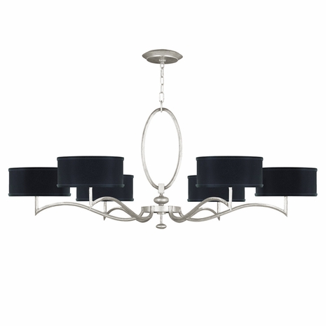 771740-42 Fine Art Lighting Allegretto 51"W Round Chandelier with Silver Leaf w/Black Fabric & Silver Inner Lining Shades Finish