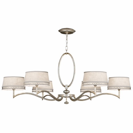 771740 Fine Art Lighting Allegretto 51"W Round Chandelier with Silver w/White Linen Shades Finish