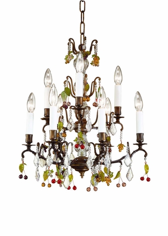 7738 Wildwood Lamps Bronze With Grapes Chandelier - Colored Crystal Grapes-Nine Lights Finish