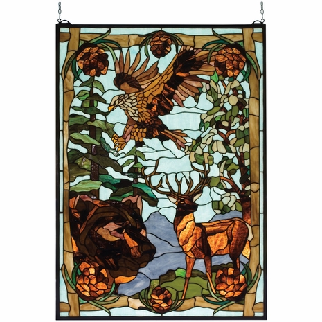 77732 Meyda Tiffany 25"W X 35"H Wilderness Stained Glass Window