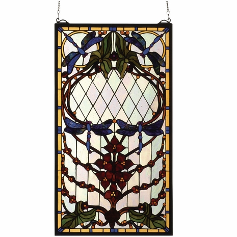 77734 Meyda Tiffany 14"W X 25"H Dragonfly Allure Stained Glass Window
