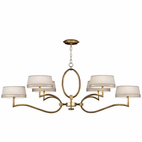 780040-2 Fine Art Lighting Allegretto 63"W Oblong Chandelier with Gold w/White Linen Shades Finish