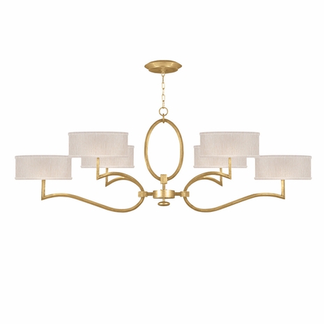 780040-33 Fine Art Lighting Allegretto 63"W Oblong Chandelier with Gold Leaf w/Champagne Fabric Shades Finish