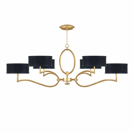 780040-34 Fine Art Lighting Allegretto 63"W Oblong Chandelier with Gold Leaf w/Black Fabric & Gold Inner Lining Shades Finish