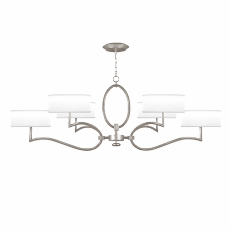 780040-41 Fine Art Lighting Allegretto 63"W Oblong Chandelier with Silver Leaf w/White Fabric Shades Finish