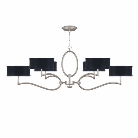 780040-42 Fine Art Lighting Allegretto 63"W Oblong Chandelier with Silver Leaf w/Black Fabric & Silver Inner Lining Shades Finish
