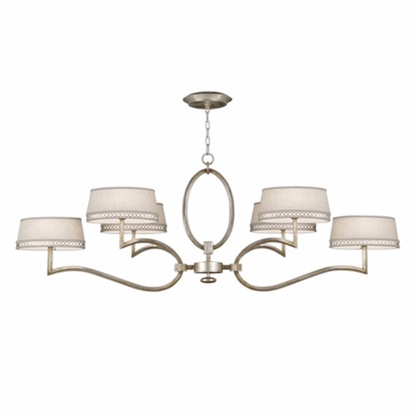 780040 Fine Art Lighting Allegretto 63"W Oblong Chandelier with Silver w/White Linen Shades Finish