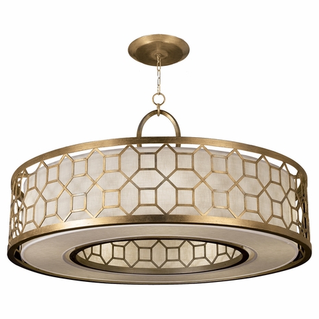 780340-2GU Fine Art Lighting Allegretto 48"W Round Pendant with Gold w/White Linen Shade Finish