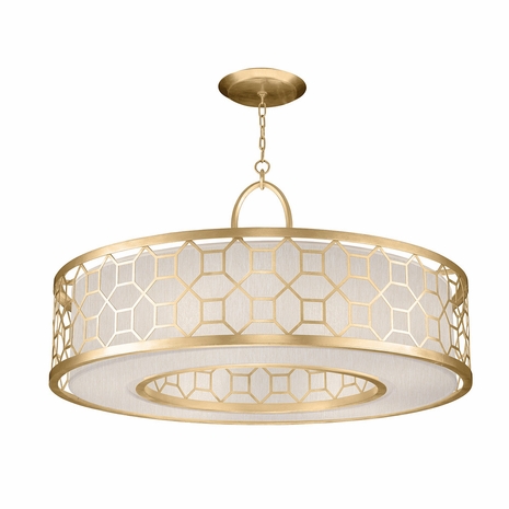 780340-33 Fine Art Lighting Allegretto 48"W Round Pendant with Gold Leaf w/Champagne Fabric Shade Finish