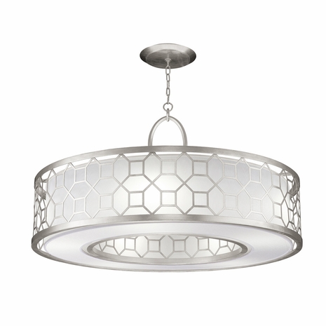 780340-41 Fine Art Lighting Allegretto 48"W Round Pendant with Silver Leaf w/White Fabric Shade Finish