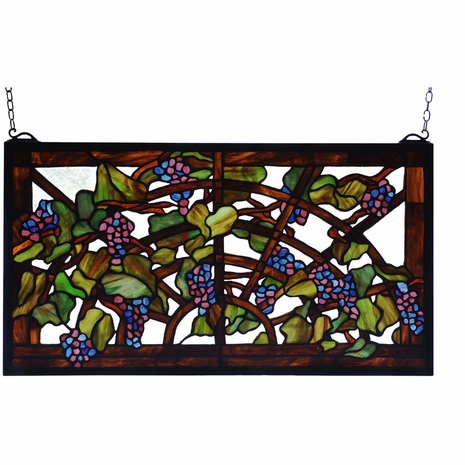 78088 Meyda Tiffany 22"W X 12"H Tiffany Grape Arbor Stained Glass Window