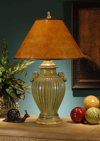 7845 Wildwood Lamps Worn Green Jar Lamp with Hand Colored, Hand Aged Florentine Ceramic