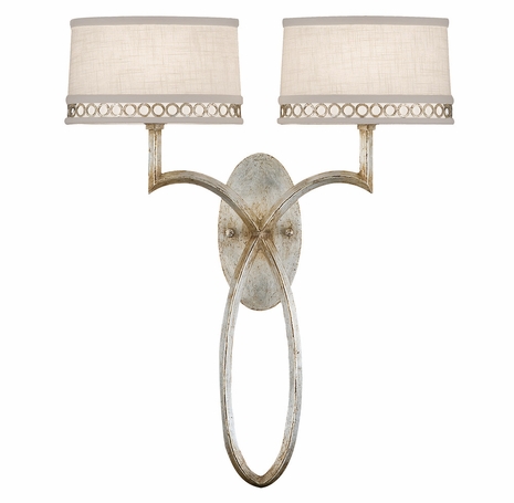 784750 Fine Art Lighting Allegretto 21"H Sconce with Silver w/White Linen Shades Finish