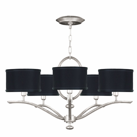785440-42 Fine Art Lighting Allegretto 29"W Round Chandelier with Silver Leaf w/Black Fabric & Silver Inner Lining Shade Finish