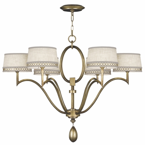785840-2 Fine Art Lighting Allegretto 39"W Round Chandelier with Gold w/White Linen Shades Finish