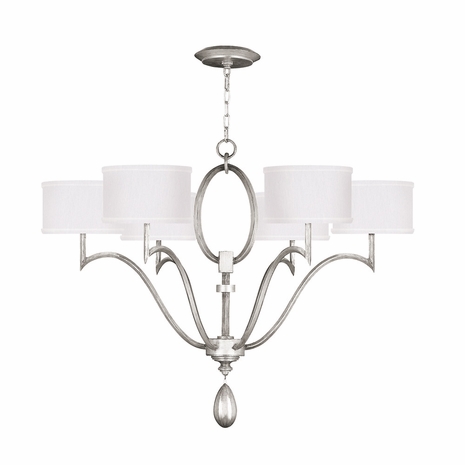 785840-41 Fine Art Lighting Allegretto 39"W Round Chandelier with Silver Leaf w/White Fabric Shades Finish