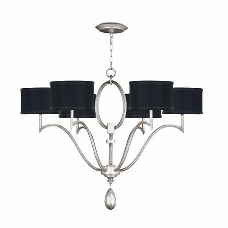 785840-42 Fine Art Lighting Allegretto 39"W Round Chandelier with Silver Leaf w/Black Fabric & Silver Inner Lining Shades Finish