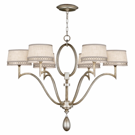 785840 Fine Art Lighting Allegretto 39"W Round Chandelier with Silver w/White Linen Shades Finish