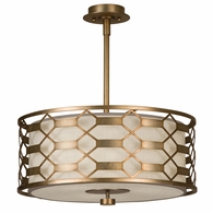 787540-2GU Fine Art Lighting Allegretto 24"W Round Pendant with Gold w/White Linen Shade Finish