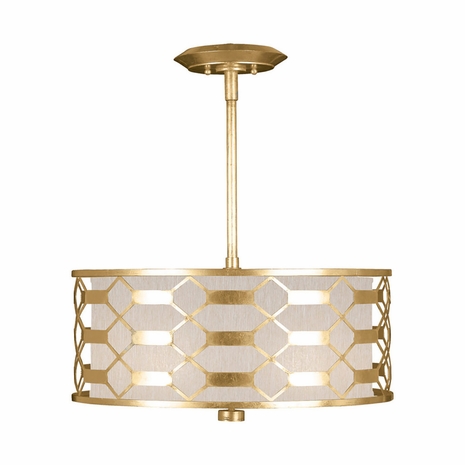 787540-33 Fine Art Lighting Allegretto 24"W Round Pendant with Gold Leaf w/Champagne Fabric Shade Finish