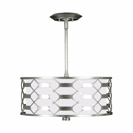 787540-41 Fine Art Lighting Allegretto 24"W Round Pendant with Silver Leaf w/White Fabric Shade Finish