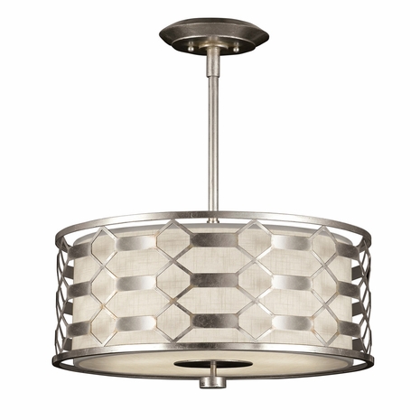 787540GU Fine Art Lighting Allegretto 24"W Round Pendant with Silver w/White Linen Shade Finish