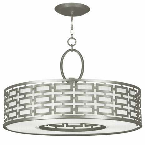 787640-41 Fine Art Lighting Allegretto 24"W Round Pendant with Silver Leaf w/White Fabric Shade Finish