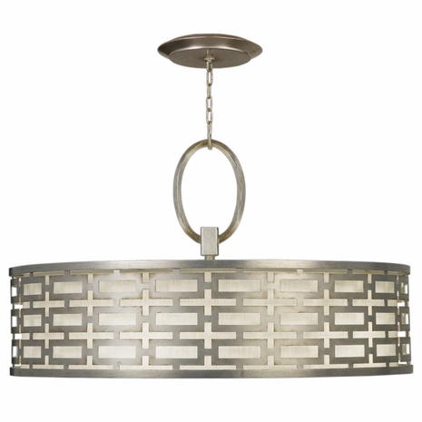 787640GU Fine Art Lighting Allegretto 40"W Round Pendant with Silver w/White Linen Shades Finish