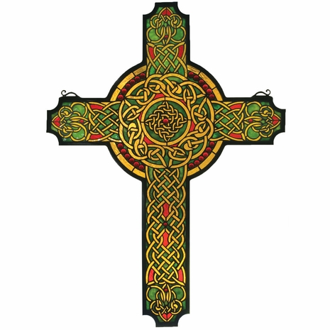 79986 Meyda Tiffany 25"W X 34"H Jeweled Celtic Cross Stained Glass Window