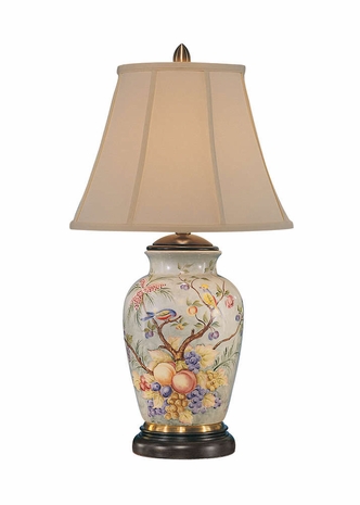 807 Wildwood Lamps Orchard Birds Lamp with Original Painting Kutani Crackleware Signature Collection - Minehiko Asano