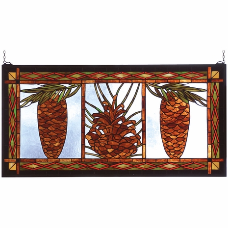 81470 Meyda Tiffany 36" Wide X 18" High Pinecone Stained Glass Window