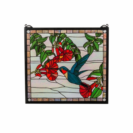 81540 Meyda Tiffany 21"W X 19"H Hummingbird Stained Glass Window