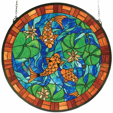 82558 Meyda Tiffany 24"W X 24"H Koi Pond Lily Stained Glass Window