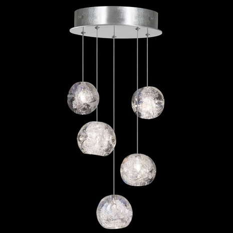 852440-106L Fine Art Lighting Natural Inspirations 12"W Round Pendant with Silver w/Nebula Glass Drops Finish