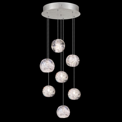 852640-106L Fine Art Lighting Natural Inspirations 14"W Round Pendant with Silver w/Nebula Glass Drops Finish
