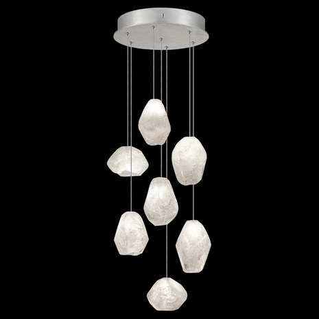 852640-13L Fine Art Lighting Natural Inspirations 14"W Round Pendant with Silver w/Clear Quartz Glass Drops Finish