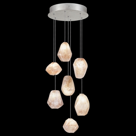 852640-14L Fine Art Lighting Natural Inspirations 14"W Round Pendant with Silver w/Clear Quartz Glass Drops Finish