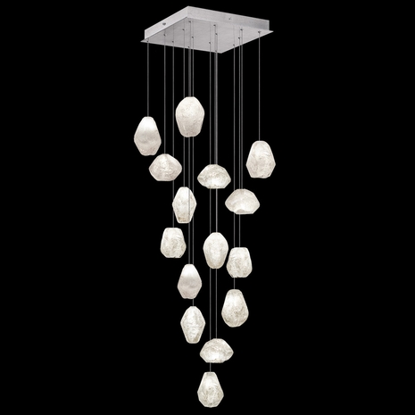 853040-13L Fine Art Lighting Natural Inspirations 19"W Square Pendant with Silver w/Clear Quartz Glass Drops Finish
