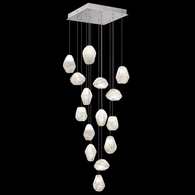 853040-13L Fine Art Lighting Natural Inspirations 19"W Square Pendant with Silver w/Clear Quartz Glass Drops Finish