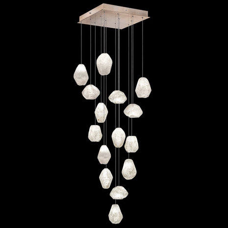 853040-23L Fine Art Lighting Natural Inspirations 19"W Square Pendant with Gold w/Clear Quartz Glass Drops Finish