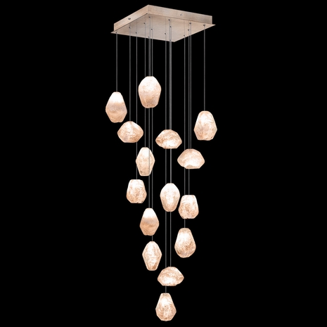 853040-24L Fine Art Lighting Natural Inspirations 19"W Square Pendant with Gold w/Clear Quartz Glass Drops Finish