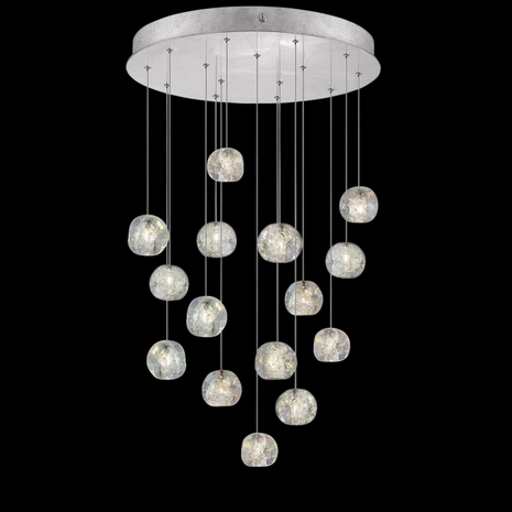 853140-106L Fine Art Lighting Natural Inspirations 21"W Round Pendant with Silver w/Nebula Glass Drops Finish