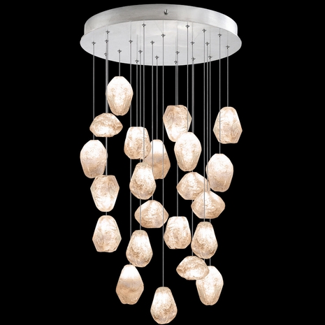 853240-14L Fine Art Lighting Natural Inspirations 24"W Round Pendant with Silver w/Clear Quartz Glass Drops Finish
