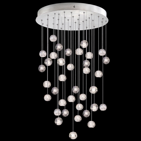 853440-106L Fine Art Lighting Natural Inspirations 34"W Round Pendant with Silver w/Nebula Glass Drops Finish