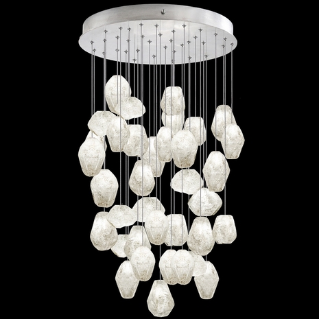 853440-13L Fine Art Lighting Natural Inspirations 34"W Round Pendant with Silver w/Clear Quartz Glass Drops Finish