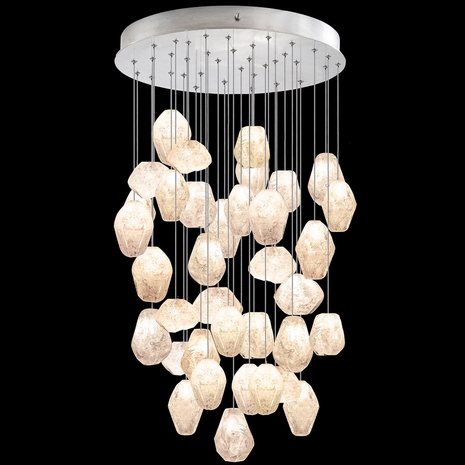 853440-14L Fine Art Lighting Natural Inspirations 34"W Round Pendant with Silver w/Clear Quartz Glass Drops Finish