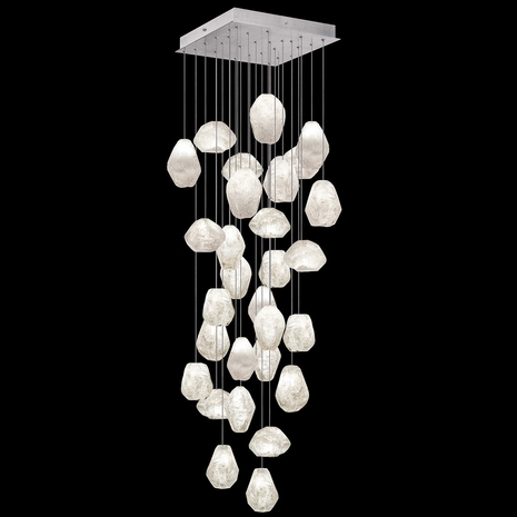 853540-13L Fine Art Lighting Natural Inspirations 30"W Square Pendant with Silver w/Clear Quartz Glass Drops Finish